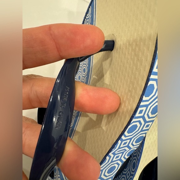 Tory Burch sandals tong flip flop Logo Navy Octagon Wedge poolside 8.5 - Picture 5 of 8